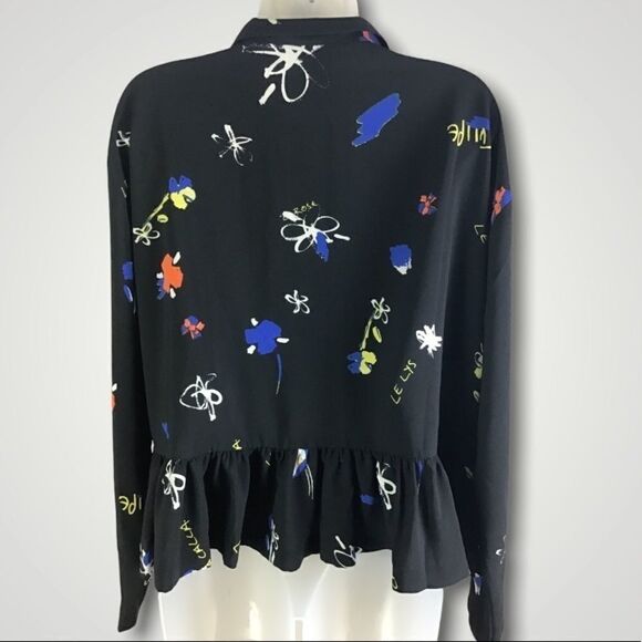 Collusion Black Graffiti Peplum Zip Popover Top - Picture 2 of 10